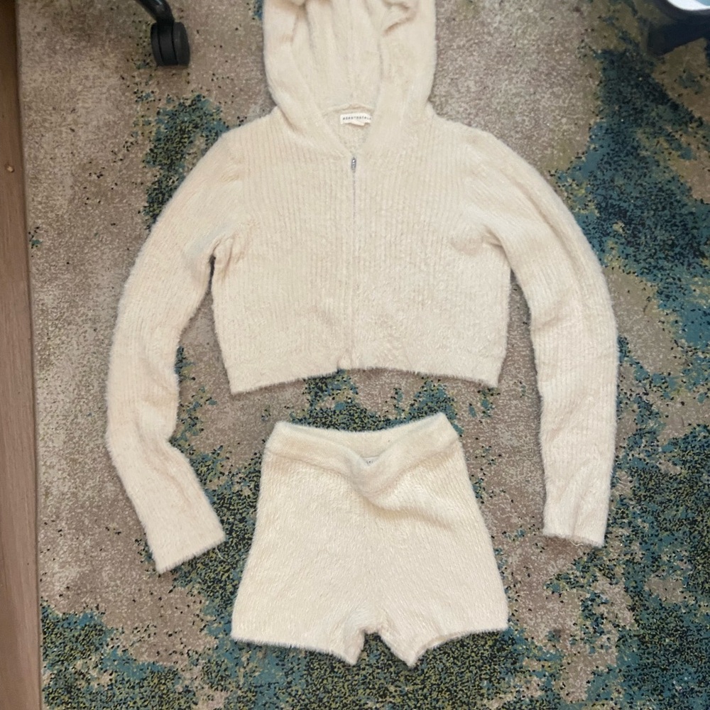 Aeropostale Beige Fuzzy Zip-Up